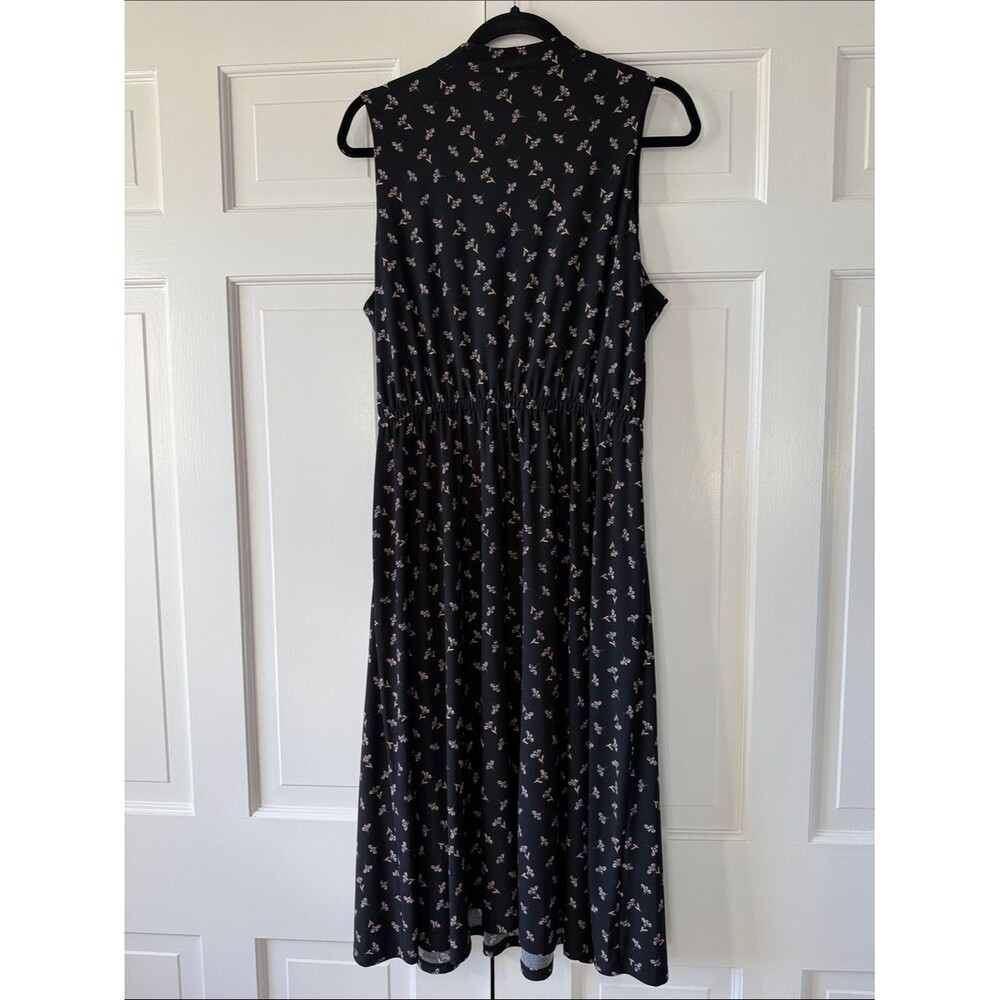 Anne Klein Black Pink Tan Floral Midi Maxi Dress Size 12 Stretch Knit Sleeveless - Picture 7 of 9